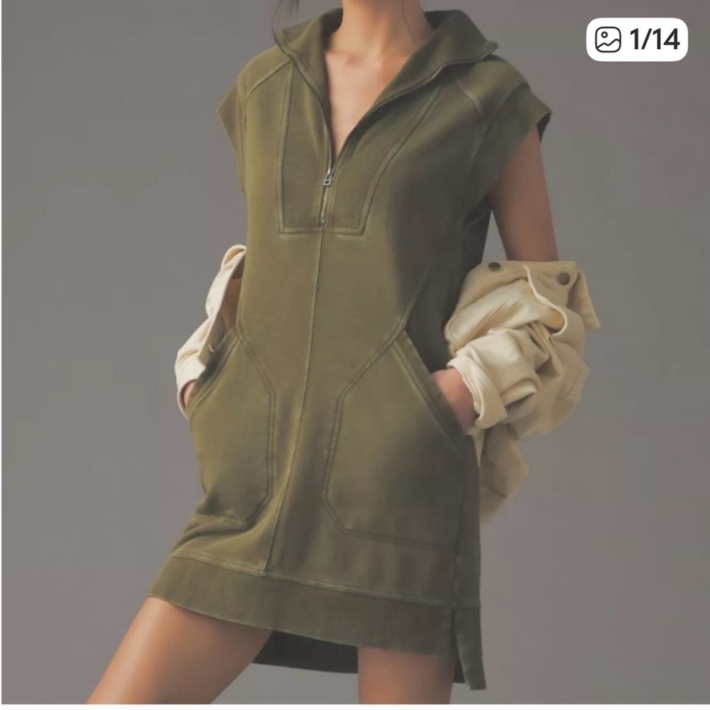 Daily Practice Meru Anthropologie Olive Green Zip Front Mini Dress